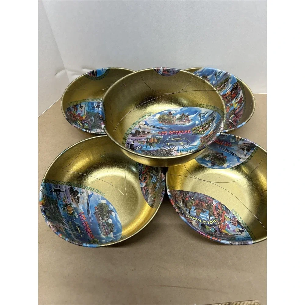 5‎ Vintage Hollywood/Los Angeles Souvenir Bowls 1950-60s, Funky Misprints! Metal